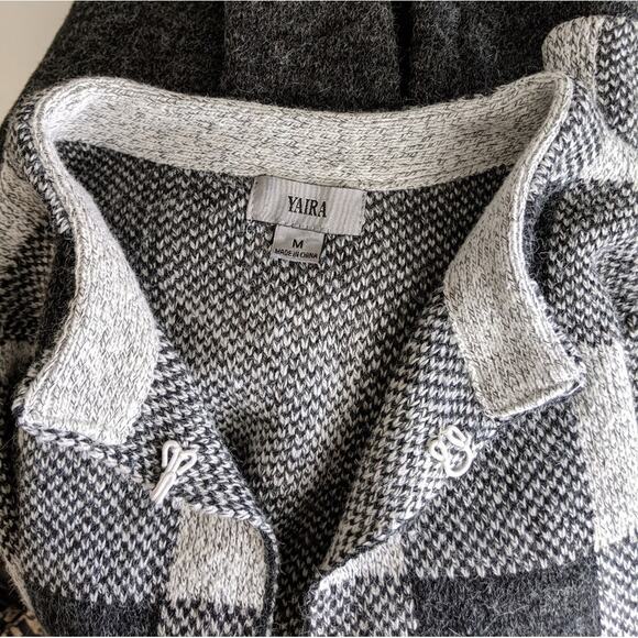 YAIRA Checkered Plaid Long Open Cardigan Jacket Sweater Check Patten Knit Medium - Picture 3 of 8
